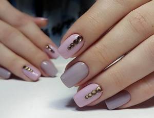 Дизайн ногтей серый с розовым. Фото маникюра гель-лаком, сочетание цветов, шеллак, матовый, градиент со стразами