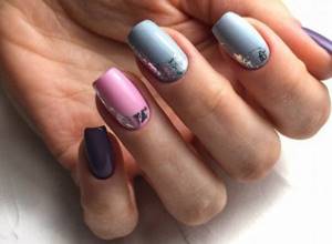 Дизайн ногтей серый с розовым. Фото маникюра гель-лаком, сочетание цветов, шеллак, матовый, градиент со стразами