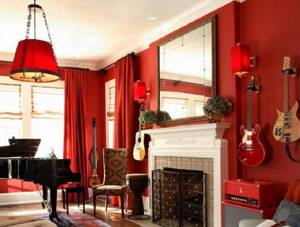 Красные шторы для помещений в стиле модерн
